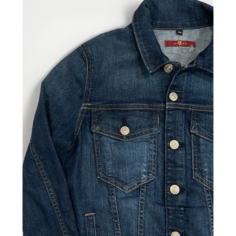 7 FOR ALL MANKIND Classic Denim Jacket Eden Port Dark Blue Women's Size XS - Picture 2 of 14